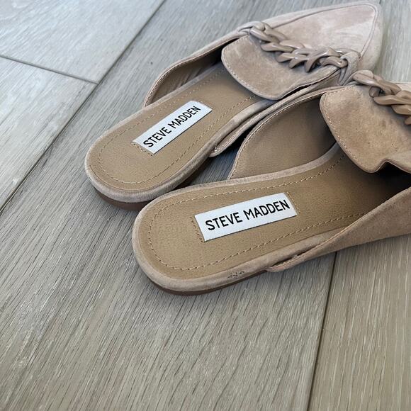 Steve Madden 'Approve' Women's 7.5 Suede Taupe Leather Chain Mule Slide - Picture 5 of 9